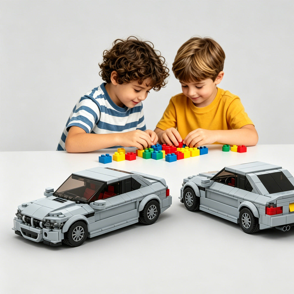 Silver Sports Car Building Blocks - 342 Pcs Retro Collectible