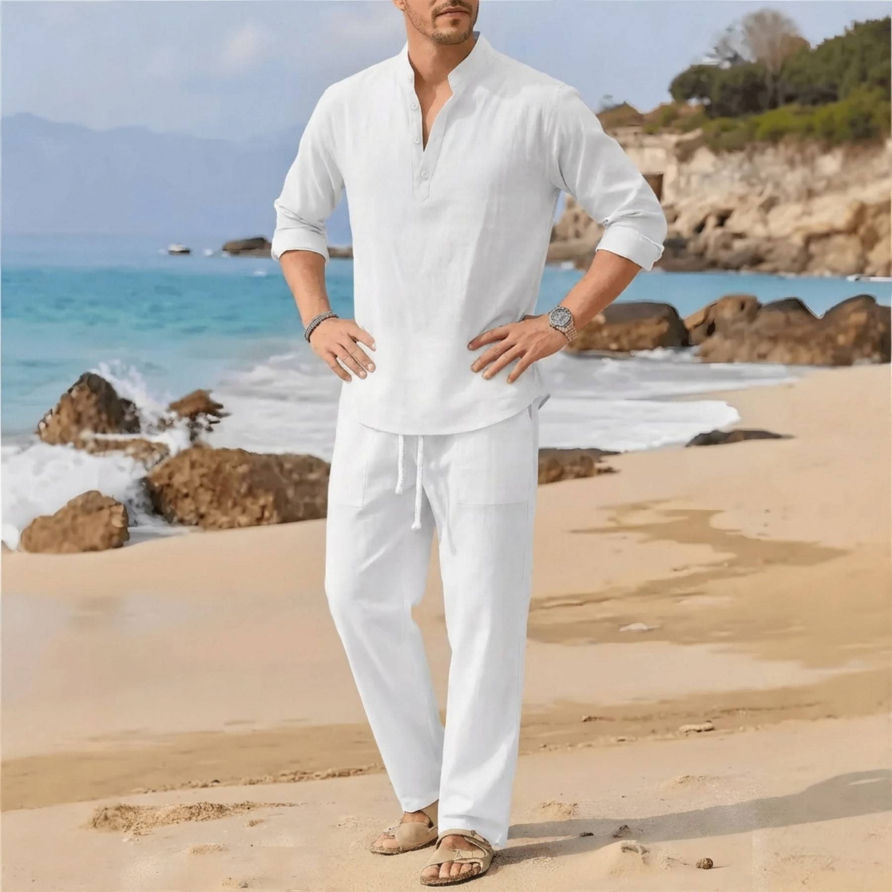 Men's Breathable Beach Fashion Casual Set - Summer Outfits