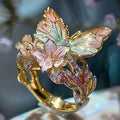 Rhinestone Butterfly Flower Ring - Adjustable & Colorful